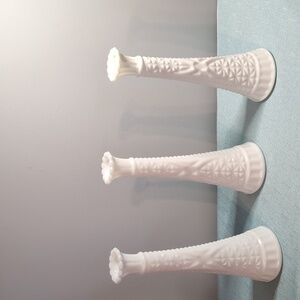 Mid-century Vintage Milk Glass Bud Vases mixed Set Of 3 White